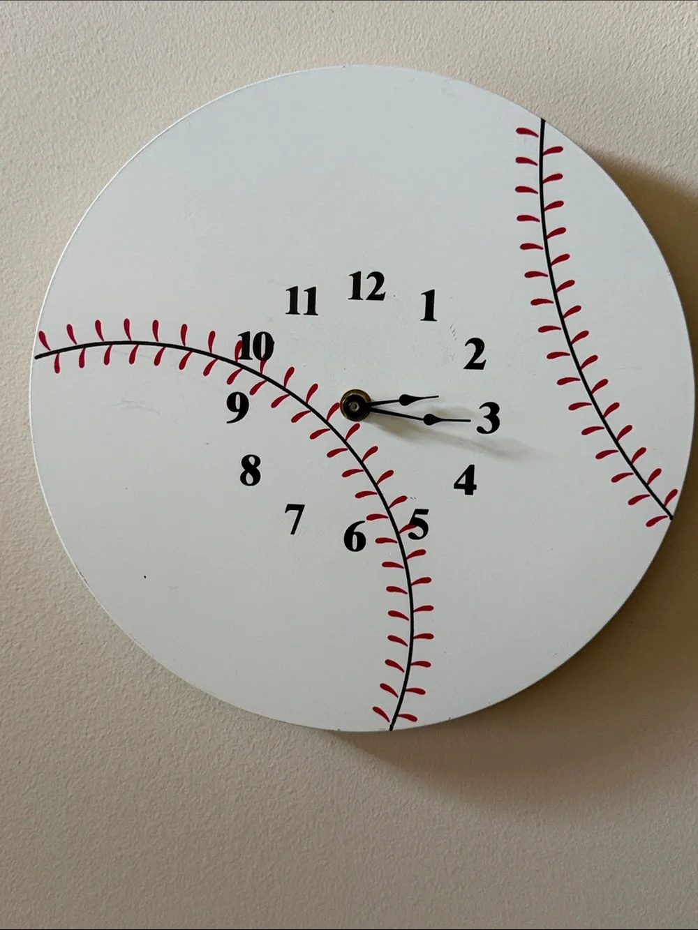White and Red Baseball Stitch Wall Clock -